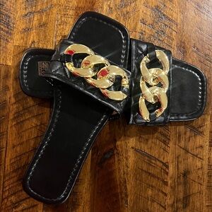 SHEIN Black and Gold Chain Sandals